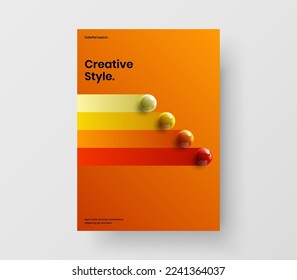 Premium journal cover A4 vector design illustration. Minimalistic realistic spheres banner template.