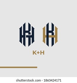 Premium KH,HK,K,H initial letter monogram vintage style with gold and blue color on grey background