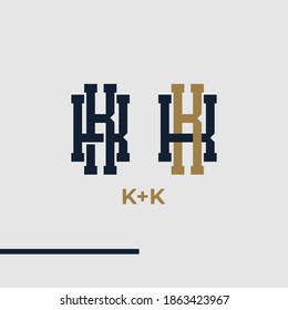 Premium KK,K letra inicial estilo monograma vintage con color oro y azul sobre fondo gris