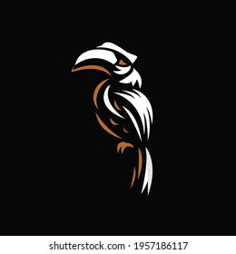 Premium Knobbed Hornbill Design Inspiration - Isolated vector Illustration on black background - Creative vintage logo, icon, symbol, sticker, emblem, badge - Art for exclusive product