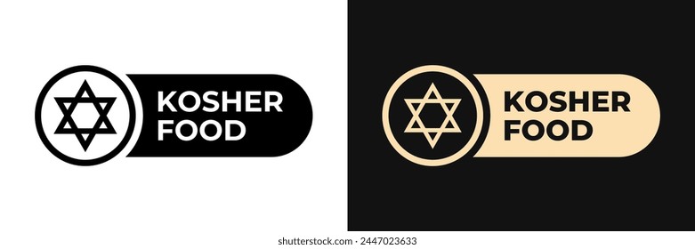 Diseño de Vector de etiquetas Premium Kosher Certified para embalaje. Ilustración tradicional del oro del icono del judaísmo, logotipo, símbolo, sello, etiqueta, emblema, marca o sello para el paquete. Pegatina de comida Hebrea Kosher.