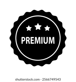 Premium label badge glyph icon. Business, product quality, sale, promotion, guarantee, marketing, advertising concepts. Flat vector design isolated illustration. 