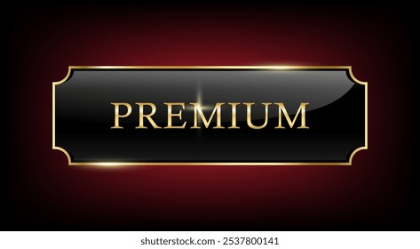 Etiqueta premium, banner dourado e de luxo ou adesivo exclusivo VIP Member, botão de vetor brilhante. Etiqueta do certificado e etiqueta com brilhante e brilhante e Glitter no crachá preto, isolado no fundo escuro