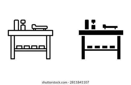 Premium Laboratory workbench table icon set in line and glyph style Vector Icon