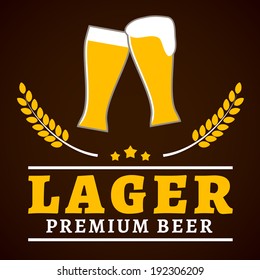 Premium lager beer glasses with foam and wheat ear poster vector illustration