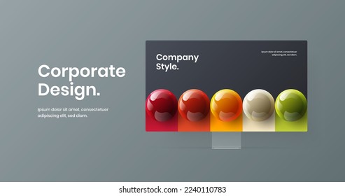 Premium landing page design vector template. Amazing desktop mockup website screen layout.