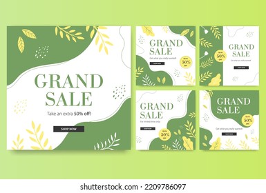 Premium leaf grand sale vector social media pack banner