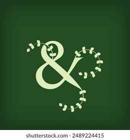 Premium leaf typography, Letter ampersand Initials Logo. Symbol icon design. Unique leaf combination. Flat Vector Design.