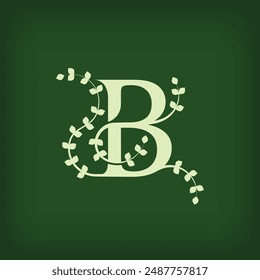 Tipografía de hojas de Premium, logotipo de las iniciales Letter B. Diseño de icono de símbolo. Combinación de hojas única. Diseño de Vector plano.