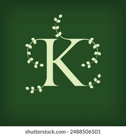 Premium leaf typography, Letter K Initials Logo. Symbol icon design. Unique leaf combination. Flat Vector Design.	