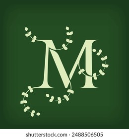 Premium leaf typography, Letter M Initials Logo. Symbol icon design. Unique leaf combination. Flat Vector Design.	