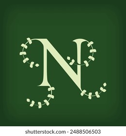 Premium leaf typography, Letter N Initials Logo. Symbol icon design. Unique leaf combination. Flat Vector Design.	