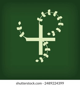Premium leaf typography, Letter plus sign Logo. Symbol icon design. Unique leaf combination. Flat Vector Design.
