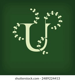Premium leaf typography, Letter U Initials Logo. Symbol icon design. Unique leaf combination. Flat Vector Design.