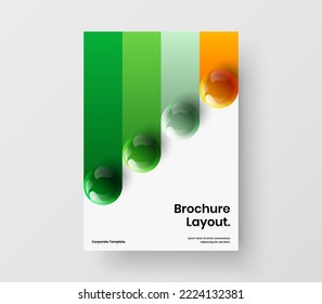 Premium leaflet vector design concept. Creative realistic balls journal cover template.