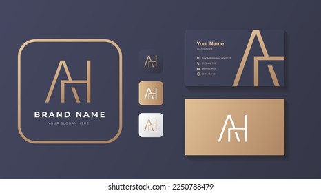 Premium letter AH logo with golden design. Luxury vector logo with business card template. Elegant corporate identity.
 svg