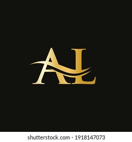 Premium Letter AL Logo Design with water wave concept. AL letter logo design with modern trendy. A L logo design