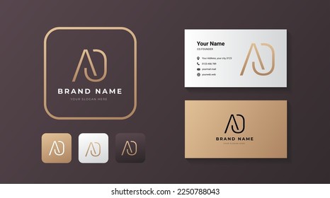 Logo de la carta premium AO con diseño dorado. Logotipo vectorial de lujo con plantilla de tarjeta de visita. Elegante identidad corporativa.
