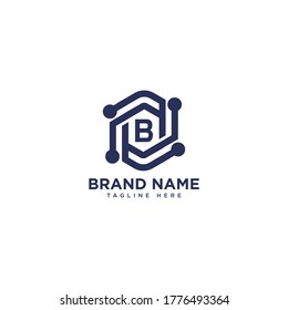 Premium letter B logo icon design. technology dot connect frame gem edge logotype. Print monogram initials stamp sign symbol