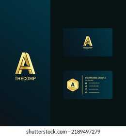 Premium letter A Business Card with golden design. Luxury vector logotype symbol with business card template. Elegant corporate identity.