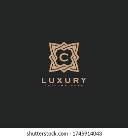 Diseño de icono del logotipo de letra Premium C. Logotipo de borde de joyería de lujo. Imprimir símbolo de marca de marca de las iniciales del monograma