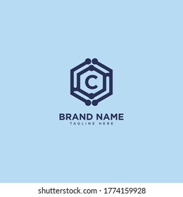 Premium letter C logo icon design. technology dot connect frame gem edge logotype. Print monogram initials stamp sign symbol