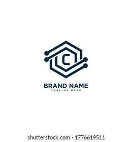 Premium letter C logo icon design. technology dot connect frame gem edge logotype. Print monogram initials stamp sign symbol