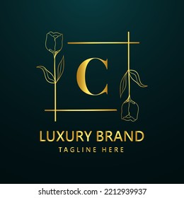 Premium letter C logo icon design. Luxury jewelry frame gem edge logotype. Beauty, Fashion, Spa icon, Floral logo design