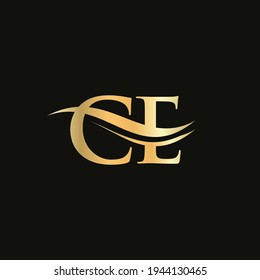 Premium Letter CE Logo Design with water wave concept. CE letter logo design with modern trendy