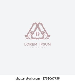 Premium letter D logo icon design. 
Wedding arrangement. Floral bouquet design, Botanical frame, Hand drawn flowers  frame gem edge logotype