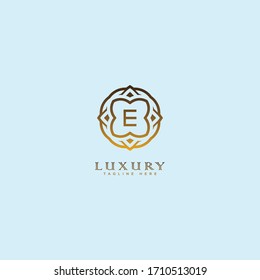 Diseño vectorial de icono de logotipo E de letra Premium. Logotipo de joyería de lujo con bordes de joyas. Imprimir símbolo de signo de sello de las iniciales del monograma.