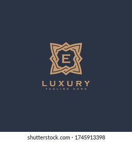 Premium letter E logo icon design. Luxury jewelry frame gem edge logotype. Print monogram initials stamp sign symbol