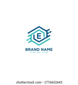 Diseño de icono de logotipo E de letra Premium. logotipo de borde de imagen de punto de conexión de tecnología. Imprimir símbolo de marca de marca de las iniciales del monograma