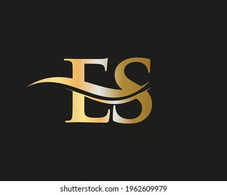 Premium Letter ES Logo Design with water wave concept. ES letter logo design with modern trendy