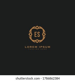 Logo-Design des Premium-Briefes ES. Luxusschmuck-Rahmen Edelstein-Design