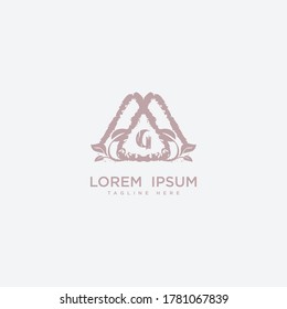 Premium letter G logo icon design. 
Wedding arrangement. Floral bouquet design, Botanical frame, Hand drawn flowers  frame gem edge logotype
