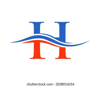 Diseño de logotipo Premium Letter H con concepto de ola de agua. Plantilla vectorial de diseño de logotipo de letra H