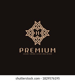 Premium letter H logo icon design. Luxury jewelry frame gem edge logotype