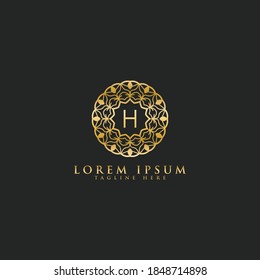 Premium letter H vector logo icon design template for branding elements. Luxury floral jewelry frame gem edge logotype.