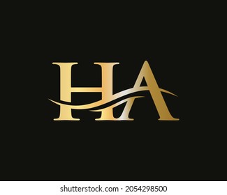 Premium Letter HA Logo Design with water wave concept. HA letter logo design template