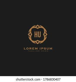 Premium letter HU logo icon design. Luxury jewelry frame gem edge logotype