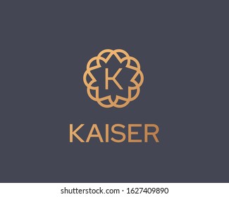 Premium letter K vector logotype. Elegant floral frame with letter icon logo. Alphabet symbol mark.