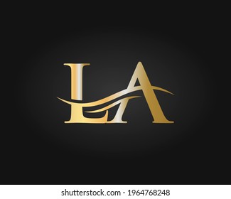 Premium Letter LA Logo Design with water wave concept. LA letter logo design with modern trendy