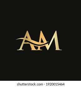 Premium Letter AM Logo Design with water wave concept. AM letter logo design with modern trendy