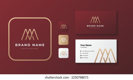 Premium letter AM logo with golden design. Luxury vector logo with business card template. Elegant corporate identity.
