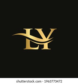 Premium Letter LY Logo Design with water wave concept. LY letter logo design with modern trendy