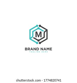 Premium letter M logo icon design. technology dot connect frame gem edge logotype. Print monogram initials stamp sign symbol