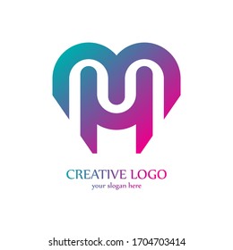 Premium letter MH or HM gradient in love logo design vector. Luxury linear creative monogram.
