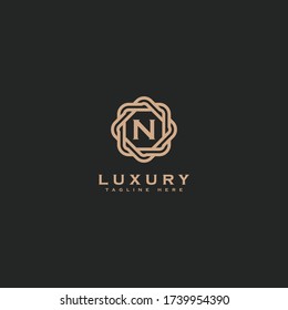 Premium letter N logo icon design. Luxury jewelry frame gem edge logotype. Print monogram initials stamp sign symbol