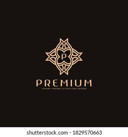 Premium letter P logo icon design. Luxury jewelry frame gem edge logotype